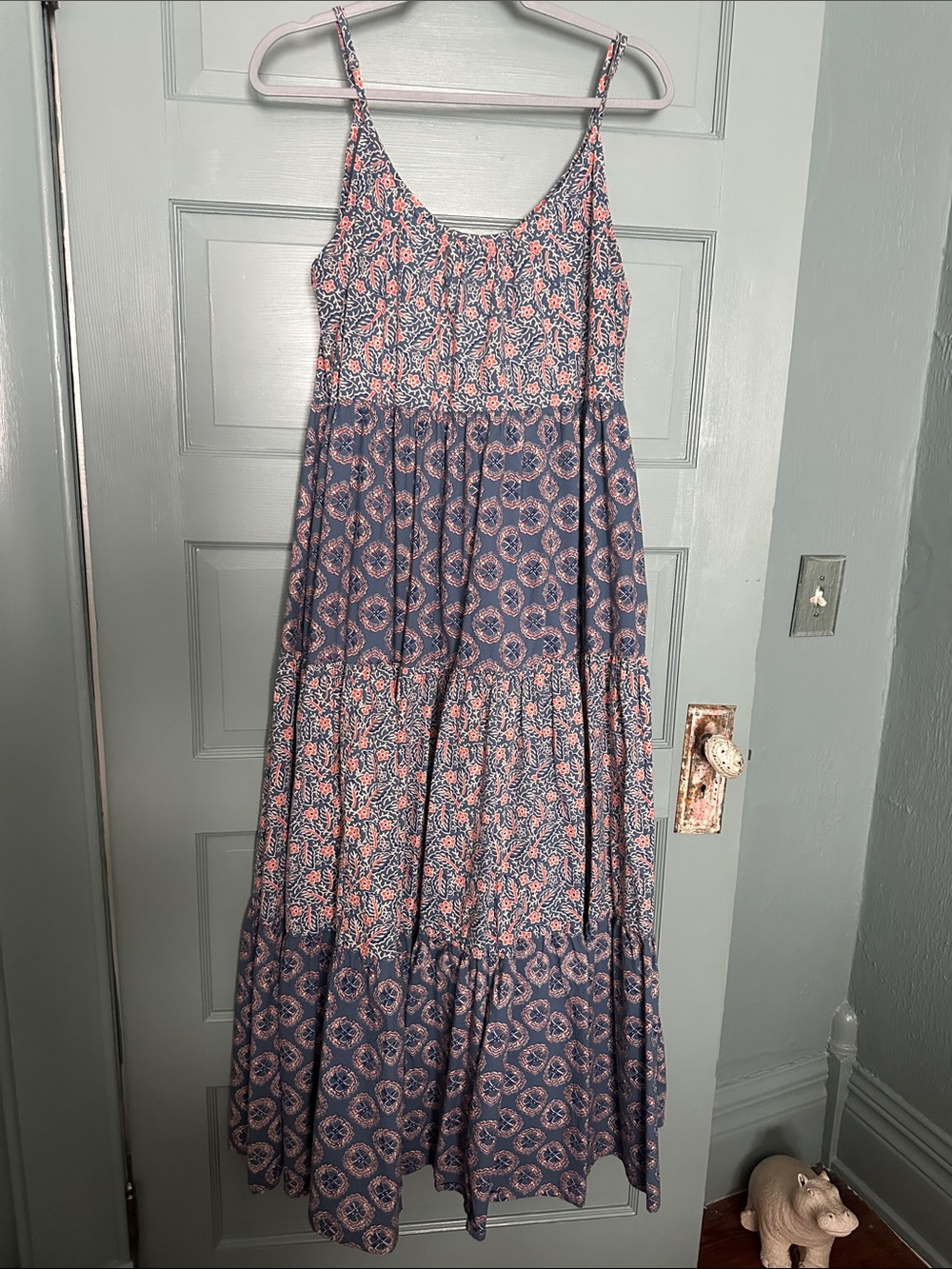 Roller Rabbit Dakota Blue and Coral Floral Maxi Dress